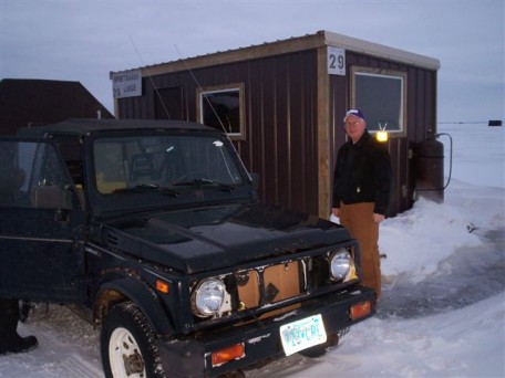 the ice fishing house from outside